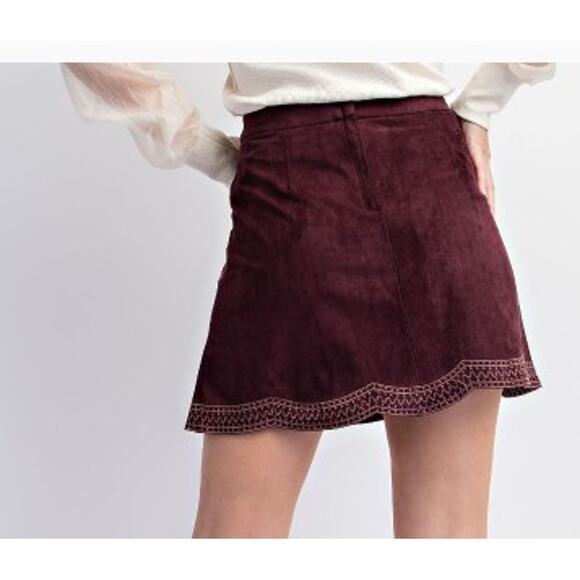 Easel EB50227 Large Faux Suede Mini Skirt - Deep Plum - Picture 2 of 4